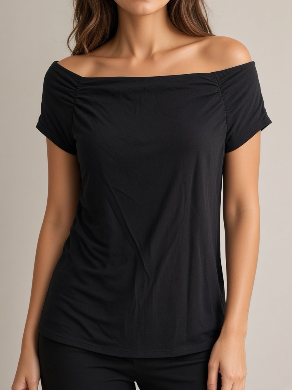 White House Black Market Black Off-the-Shoulder Short Sleeve Top